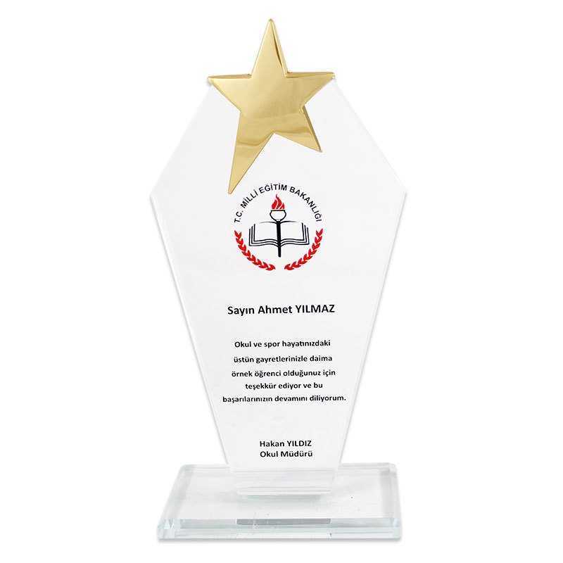 Kristal Plaket KC-1018 Safir Metal Yıldızlı