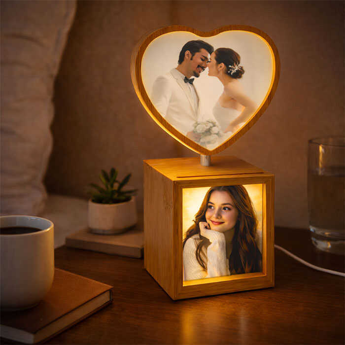 Dönen Ahşap Ledli Kalp Fotoğraf Çerçeve 10x15