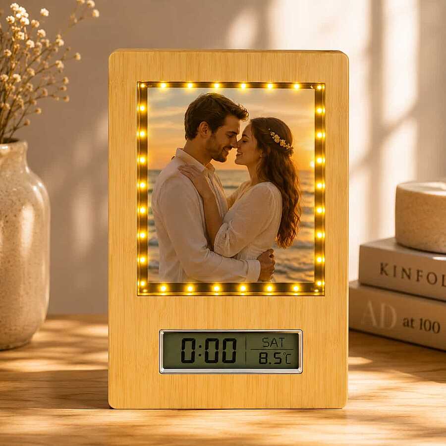 Ahşap Dijital Saat Sihirli Ayna Fotoğraf Çerçevesi