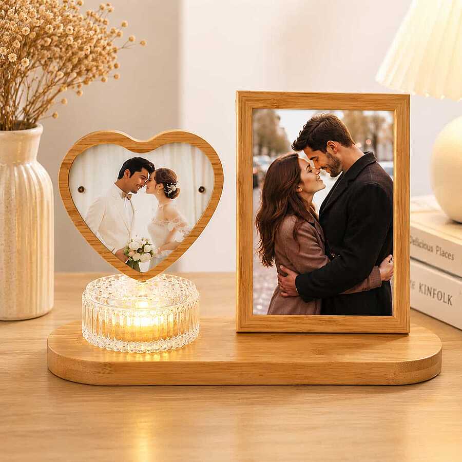 Hareketli Ahşap Ledli Kalp Fotoğraf Çerçeve 10x15